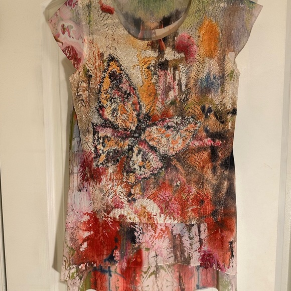 Dor Dor Couture Art To Wear Colorful Boho Blouse Tunic Size Small Short Sleeve - Picture 1 of 6